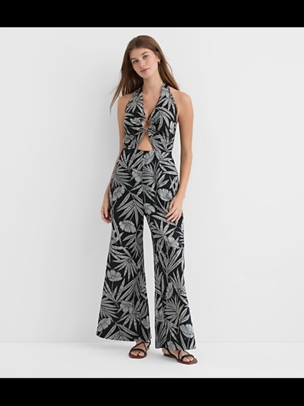 LOFT Black & White Halter Wide-Leg Jumpsuit